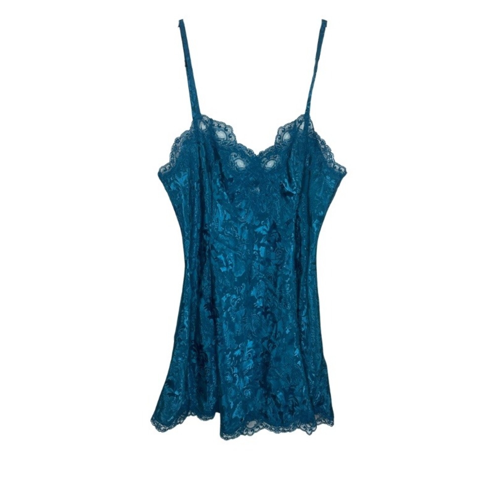 Vintage Victorias Secret Gold Label Slip Dress‎ Nightgown Teal Floral Size L NWT